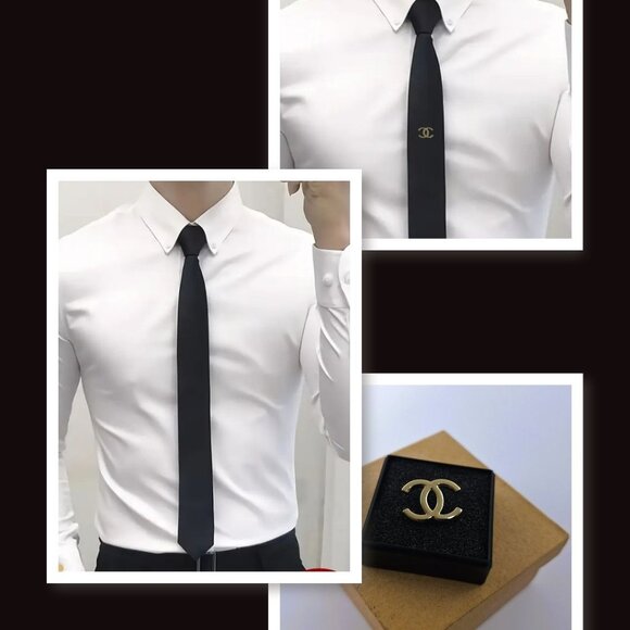 Vintage CHANEL tie tack lapel pin gold men’s jewelry women's black dress - Picture 2 of 10